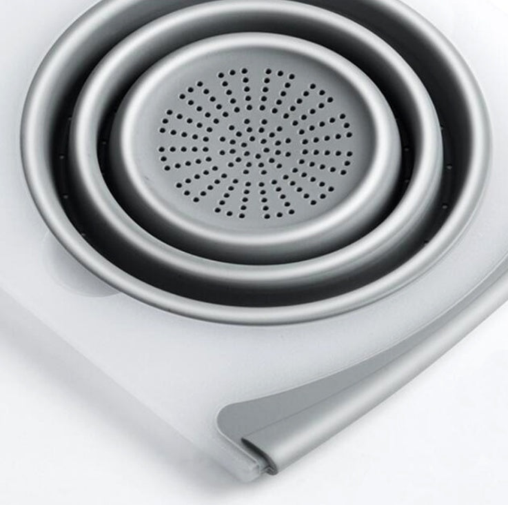 Innovadora tabla de cortar multifuncional 3 en 1, cesta de drenaje plegable desmontable, tabla de cortar para fregadero