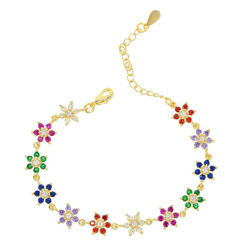 Chaîne en Zircon couleur or, nouveau Bracelet à fleurs colorées