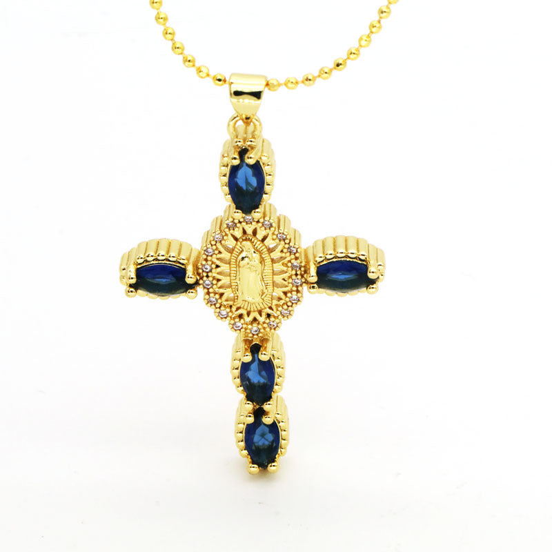 Colored Zircon Cross Necklace For Women