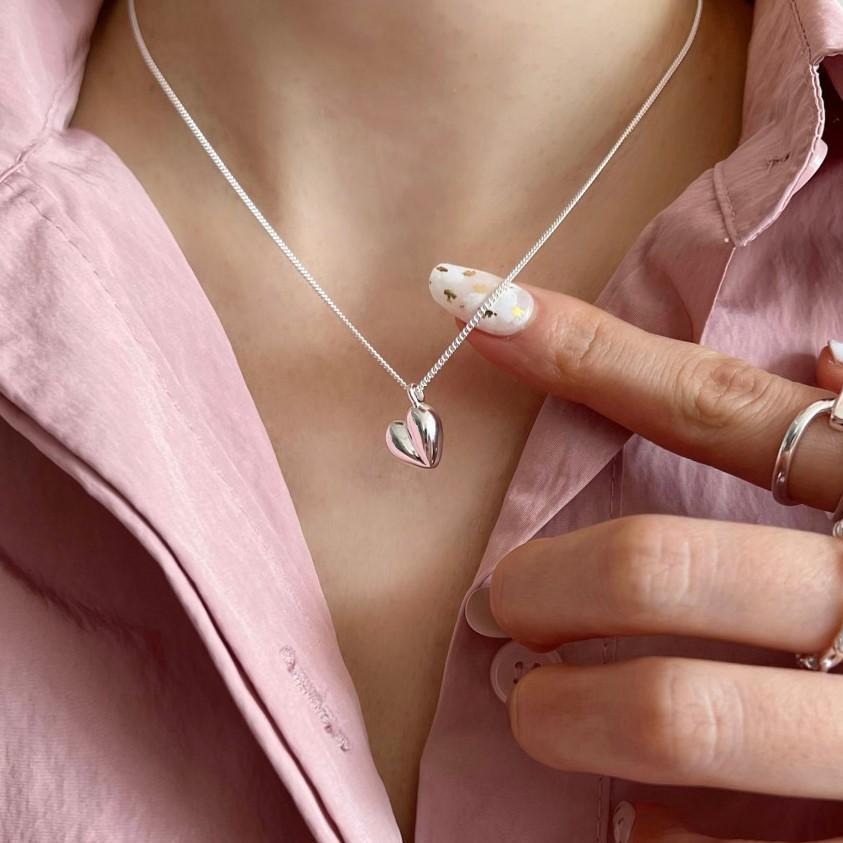 Collier en argent Sterling 925 avec cœur aimant pour femme, ornement en or tridimensionnel, Simple