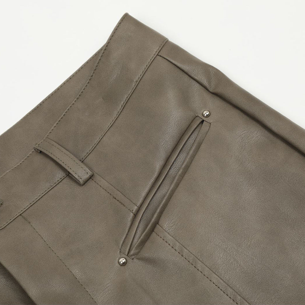 Men's PU Leather Loose Straight Split Stitching Wide-leg Casual Pants