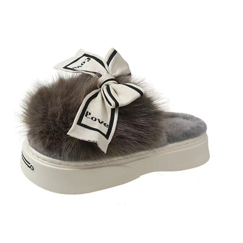 Pantoufles en coton à talons hauts pour la maison et l'extérieur, demi-paquet d'arc