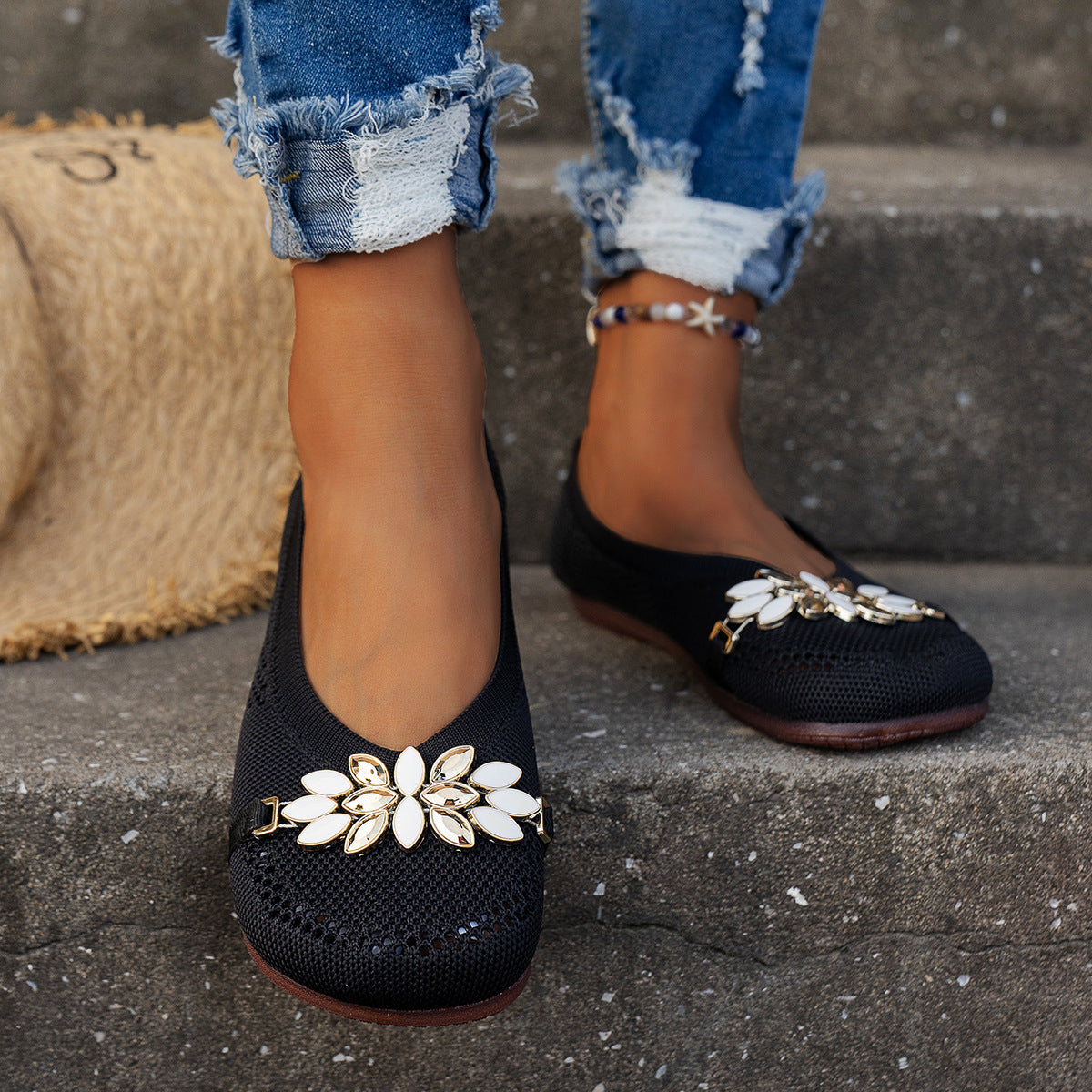 Gommino Top bajo de punto con tacón plano para mujer