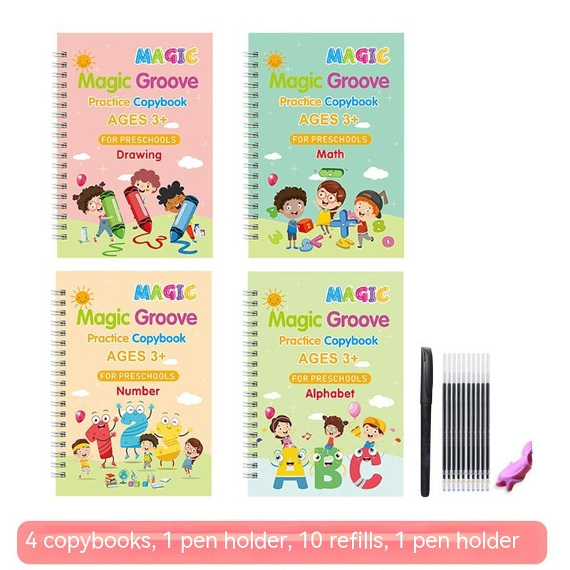 Planche de pratique de calligraphie anglaise Groove pour enfants, peinture française et allemande, autocollants magiques anglais, stylo de contrôle de copie, livre d'entraînement