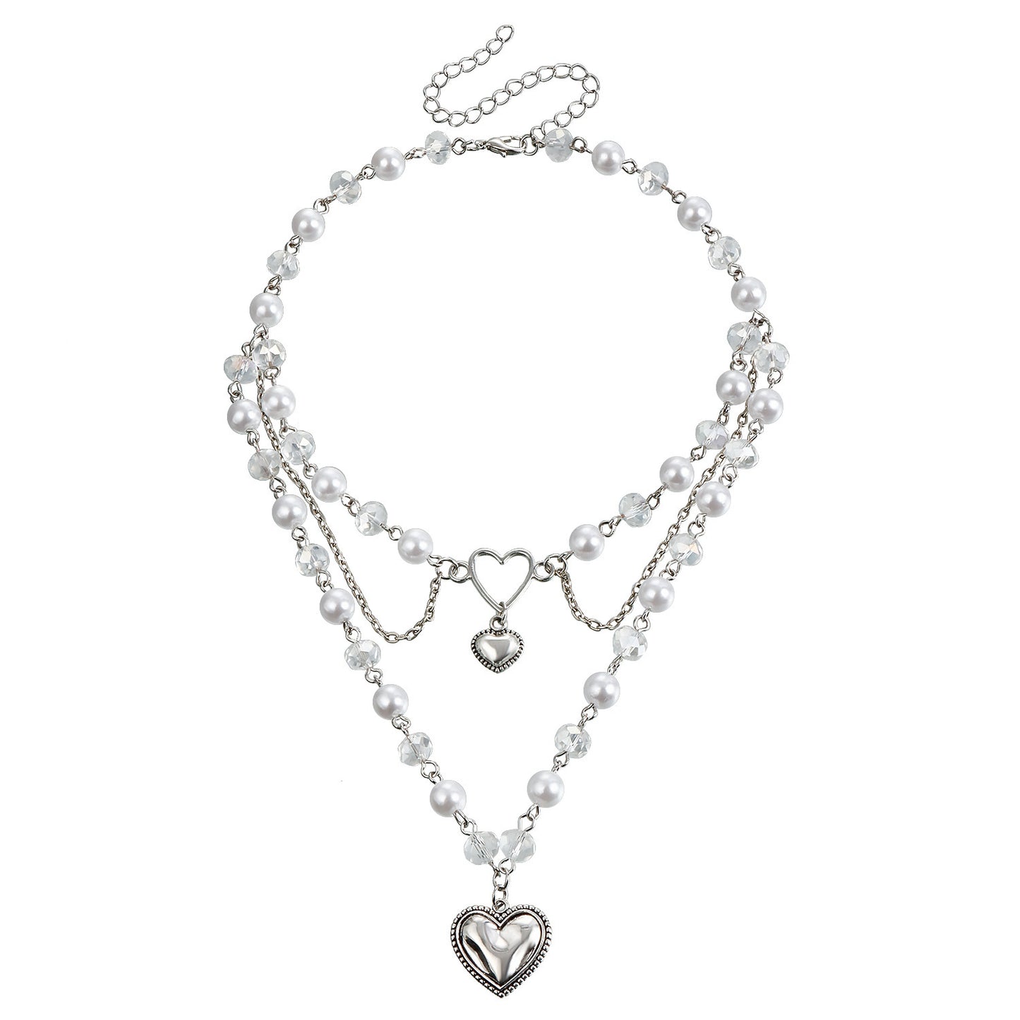 Collar de perlas brillantes de doble capa