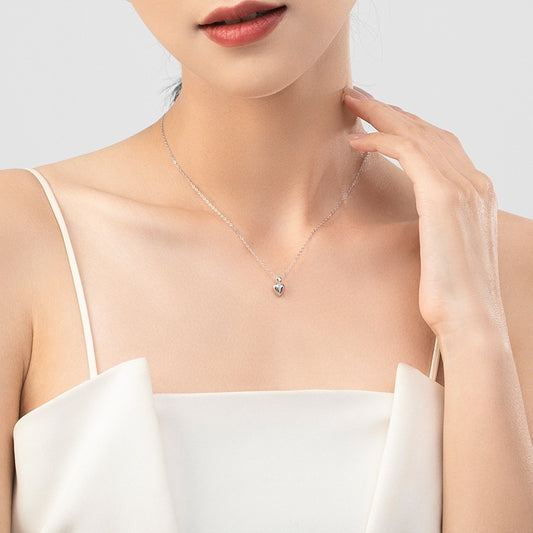 Sterling Silver Simple Heart-shaped Pendant Necklace For Women