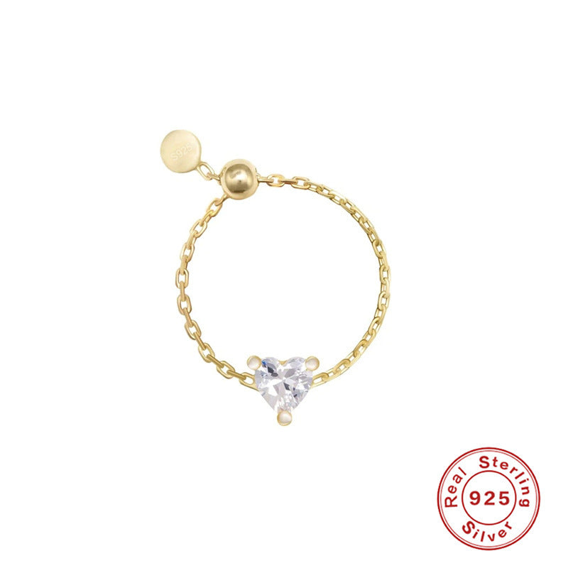 S925 Sterling Silver Inlaid Artificial Diamond Open-end Zircon Chain Adjustable Index Finger Ring