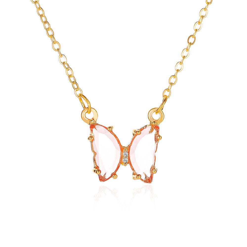 Internet Celebrity Ins Style Glass Crystal Butterfly Necklace