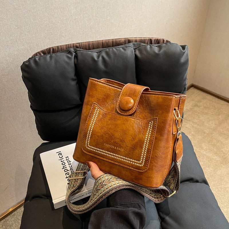 Sac messager à bandoulière avec ruban élargi de couleur rétro pour femmes