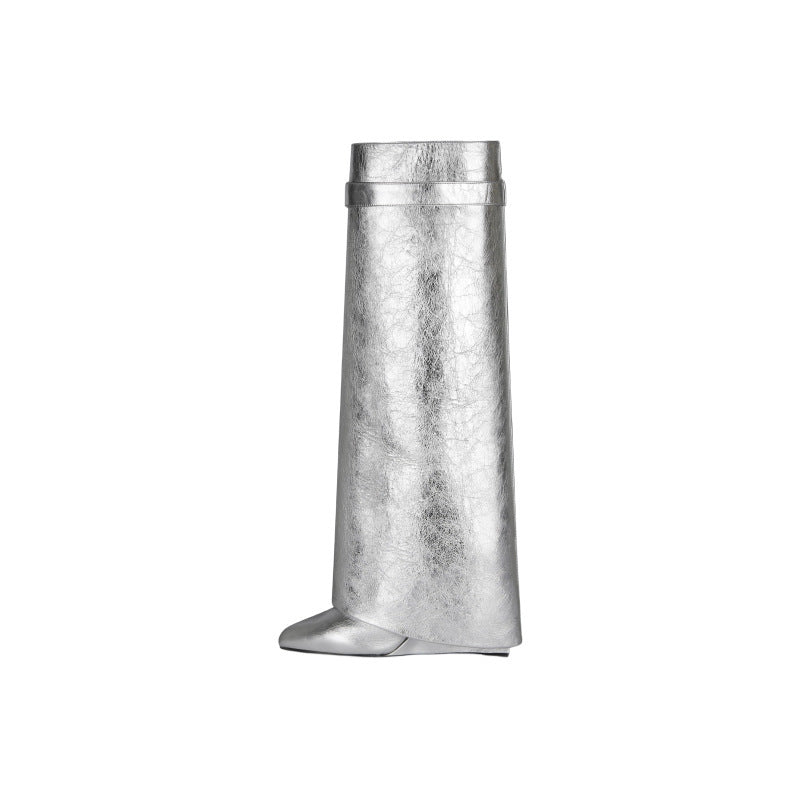 Bottes montantes compensées à bout pointu, chaussures pour femmes de grande taille