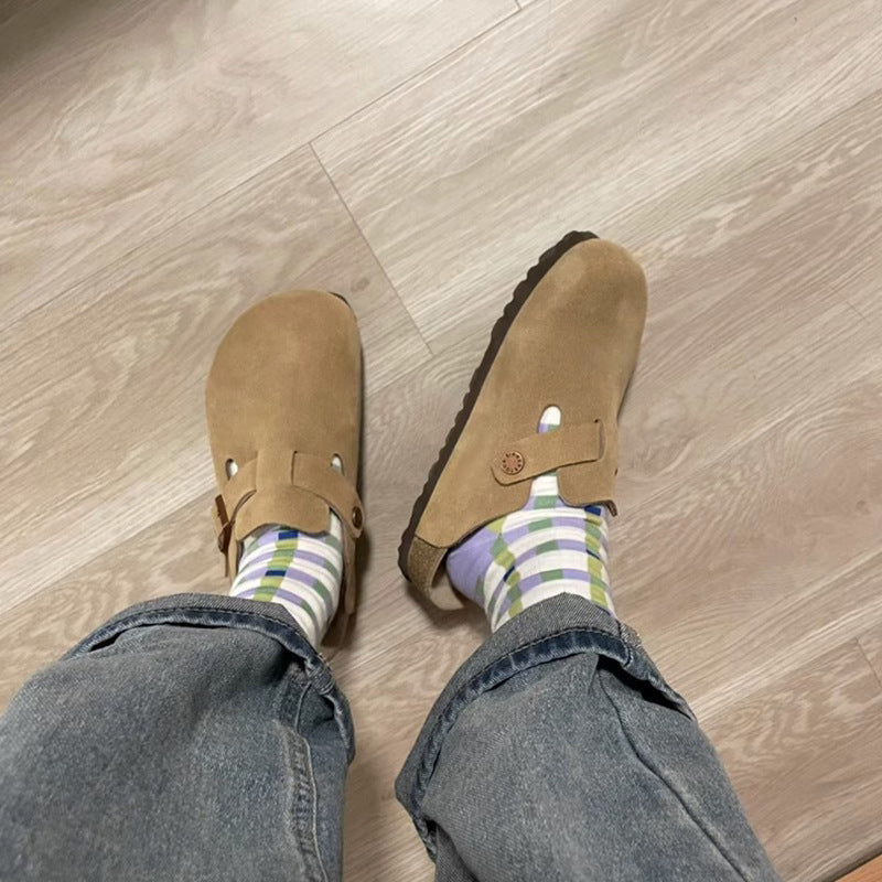 Chaussures rétro à enfiler semi-pantoufles à bout assorti