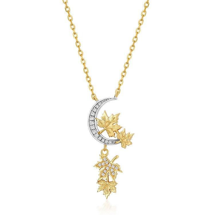 Autumn Winter Japanese And Korean Maple Leaf White Zirconium 925 Silver Necklace Women's