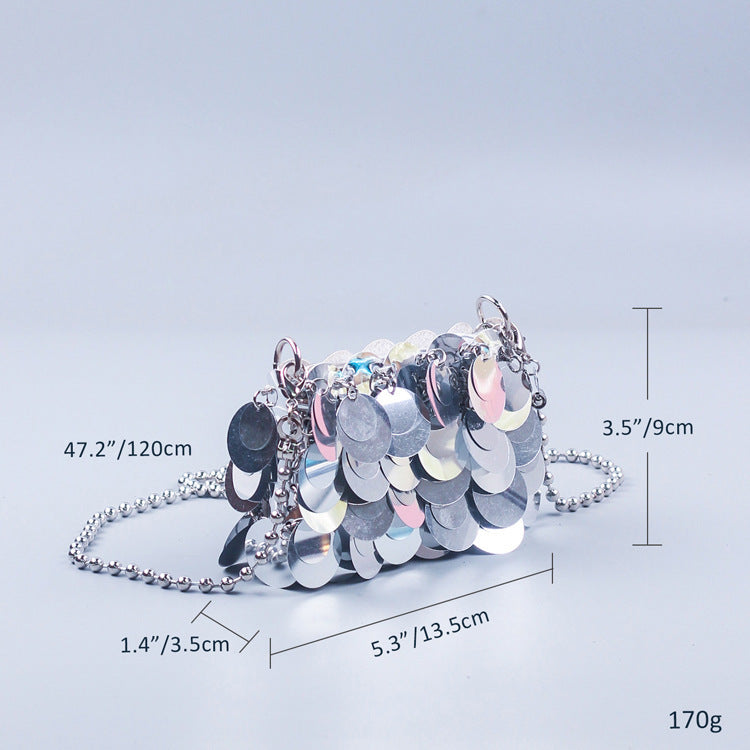 Sac messager à bandoulière pailleté avec chaîne de sac tissé pour femmes fait à la main