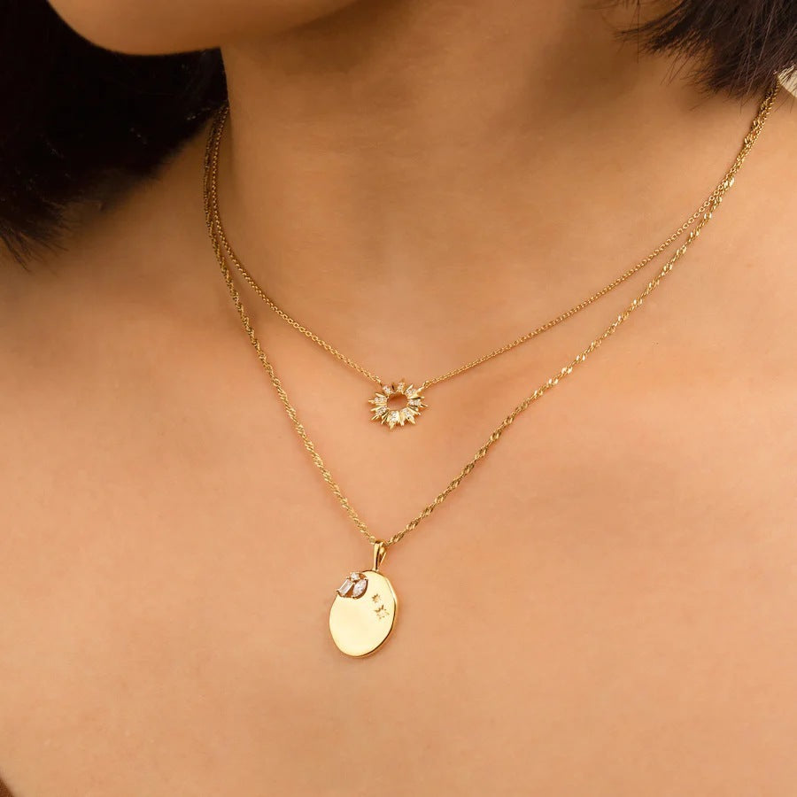 Titanium Steel Mirror Irregular Zircon Necklace