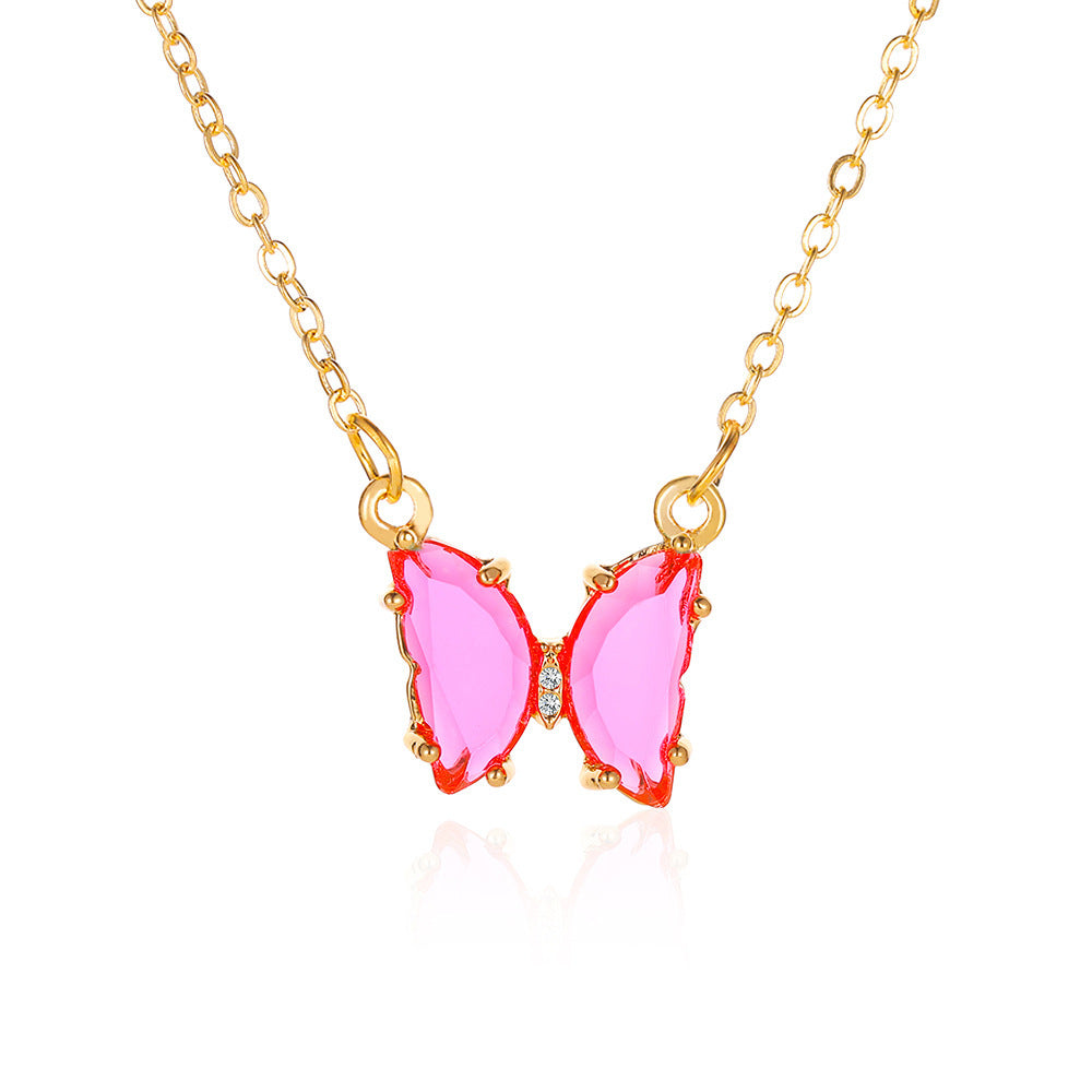 Internet Celebrity Ins Style Glass Crystal Butterfly Necklace