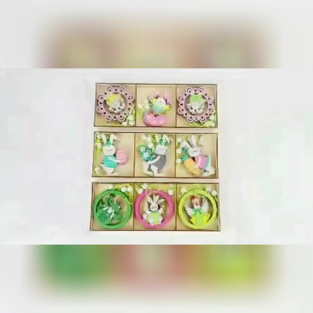 Oeuf de lapin de pâques, peinture animale, pendentif, artisanat en bois