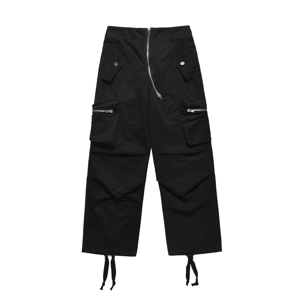Men's Fashionable Pleated Design Irregular Niche Personality Straight Pants