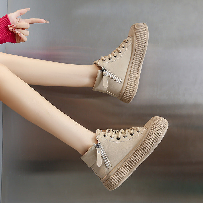 Chaussures blanches à fermeture éclair latérale pour femmes, chaussures de skate de sport décontractées