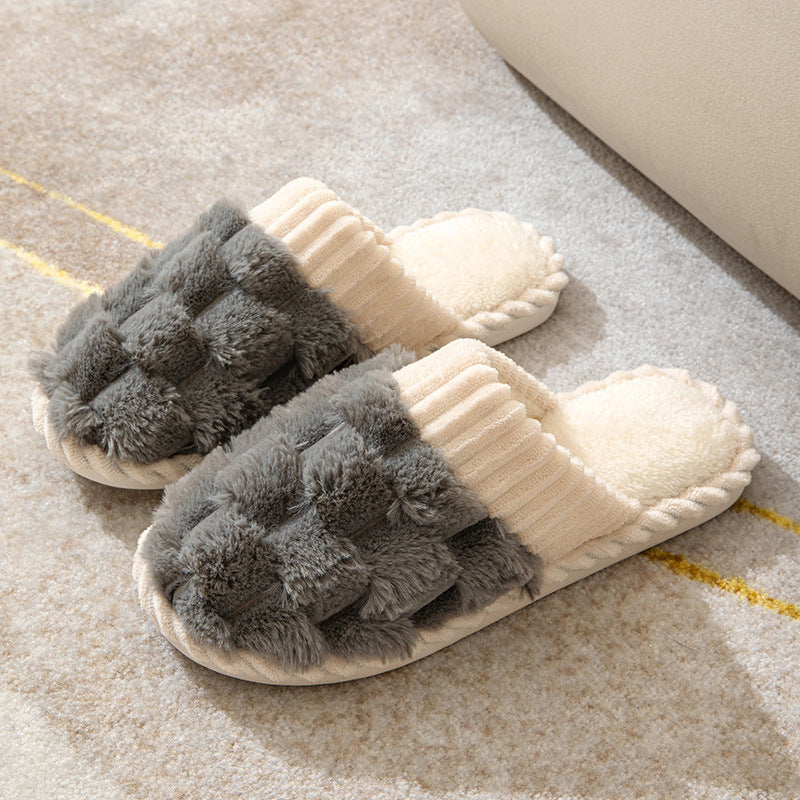 Pantuflas de felpa para parejas con plataforma cálida para interiores