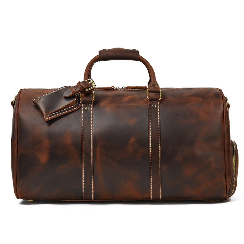 Sac à bagages imprimé Vintage, couche supérieure en cuir de vache, sac à main de loisirs, sac de sport