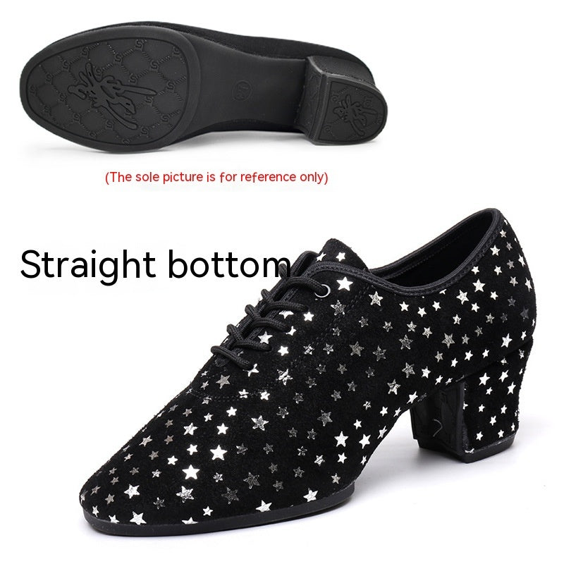 Dancing PA – chaussures de danse latine pour enseignante, en daim, en peau de vache, carrées, fond souple, ciel étoilé