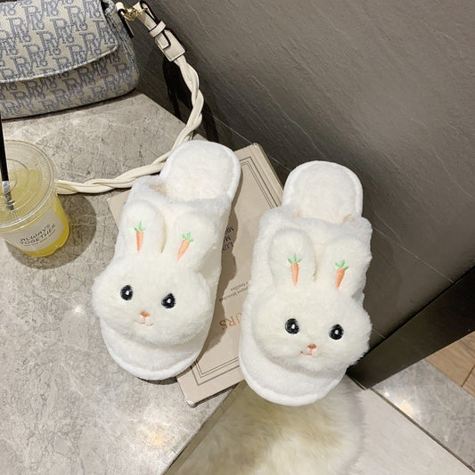 Sac de dessin animé lapin mignon pour femmes, pantoufles chaudes antidérapantes pour dortoir d'hiver