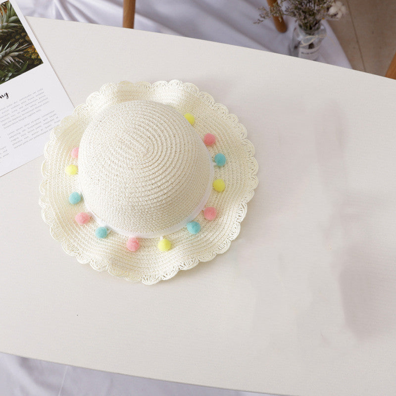 Ensemble de sac de chapeau de paille pour enfants de couleur unie petite boule