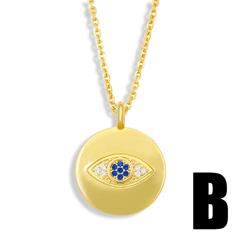 Collier pour filles avec pendentif plaque ronde de style froid
