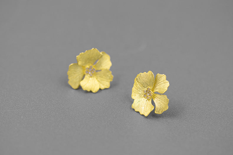 Boucles d'oreilles fleur de pivoine de haute qualité de style français en argent sterling