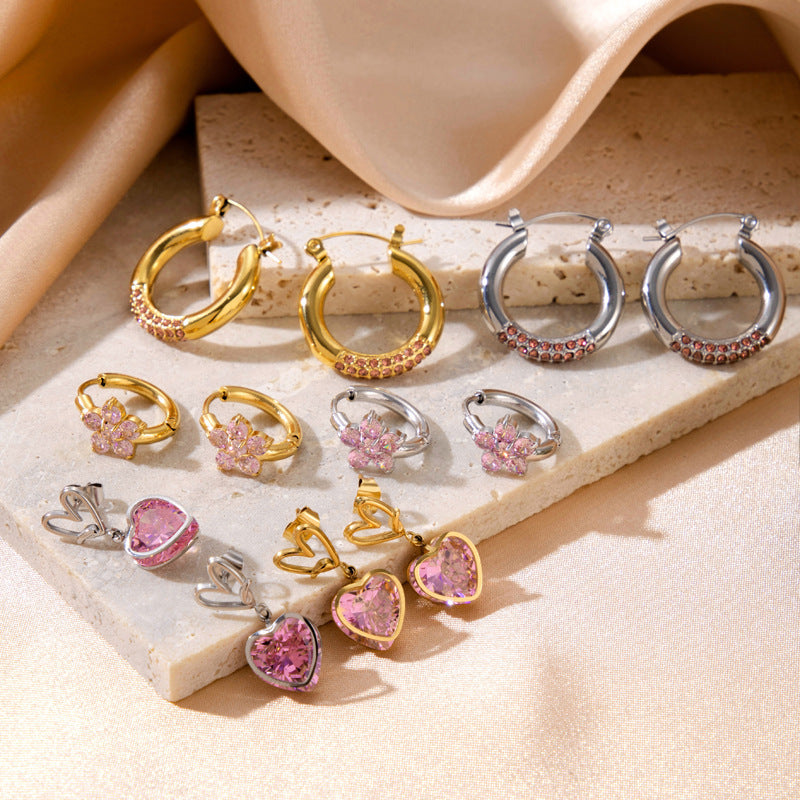 Boucles d'oreilles en acier titane et diamant, pendentif d'amour en acier inoxydable, fleur et gaz