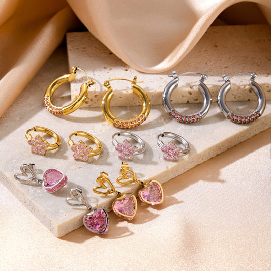 Boucles d'oreilles en acier titane et diamant, pendentif d'amour en acier inoxydable, fleur et gaz