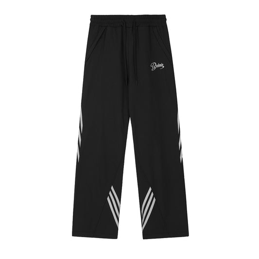 Ribbon Contrast Color Fleece-lined Pants Men's Warm