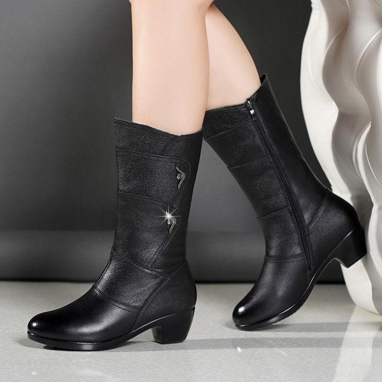 Bottes en velours rembourrées et chaudes à tête ronde pour femmes