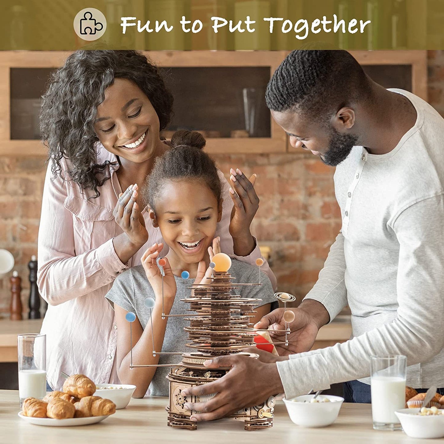 Robotime ROKR 316 pièces rotatif mécanique Orrery 3D jeux de Puzzle en bois assembler des Kits de construction de modèles jouets cadeau pour enfants garçons