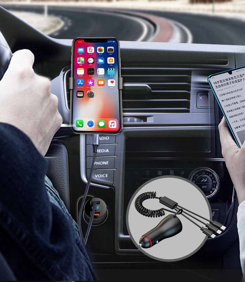 Multifunctional Dual Usb One With Three Wire Charger