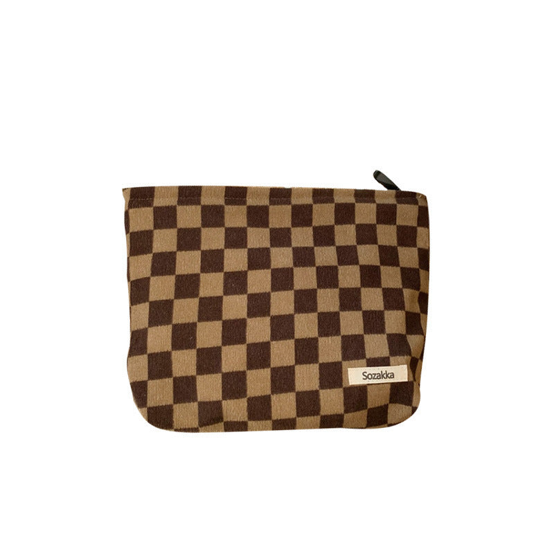 Portable Corduroy Chessboard Clutch Buggy Bag
