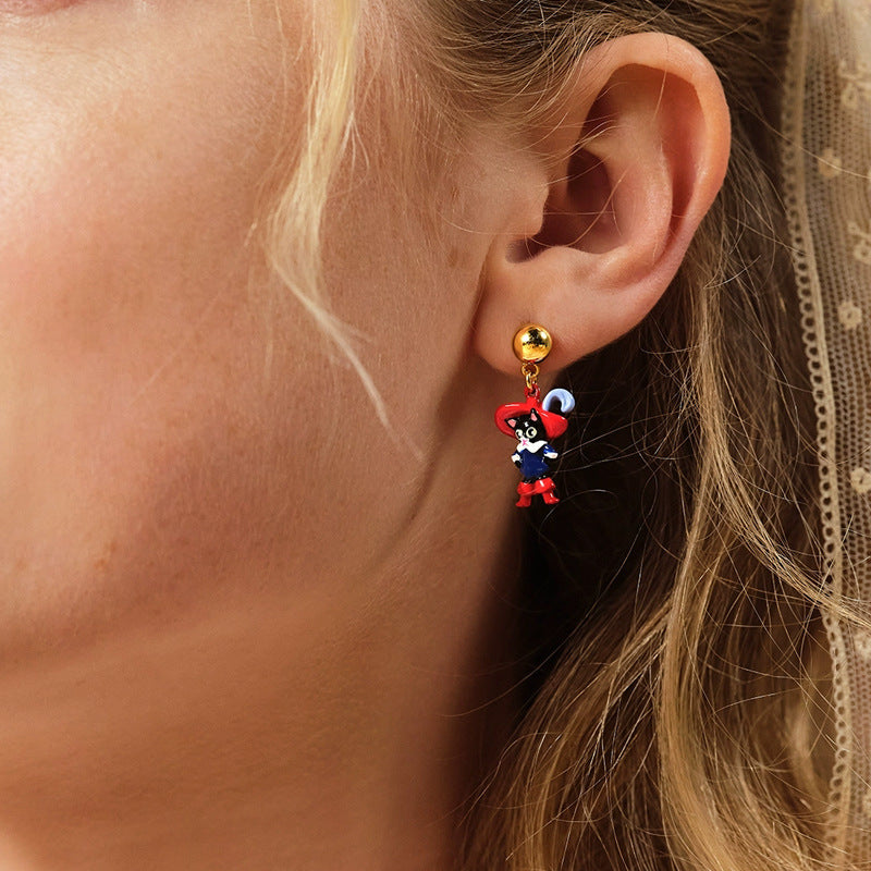 Clous d'oreilles chat bleu vêtements en bottes