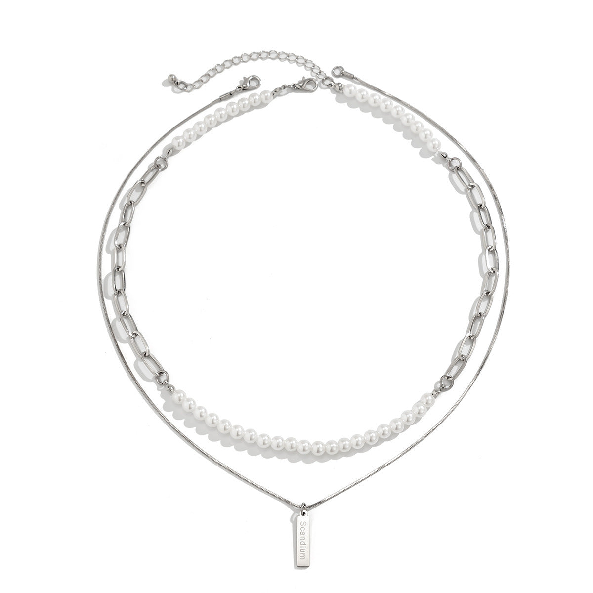 Collar de perlas con etiqueta de acero y titanio para hombre