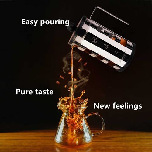 Cafetera De Prensa Francesa 4 Tazas, Cafetera Con Carcasa De Acero Inoxidable - Resistente Al Calor - Prensa De Café Con Filtro De Acero Inoxidable Para Amantes Del Café, Plata, 350 Ml Y 600 Ml