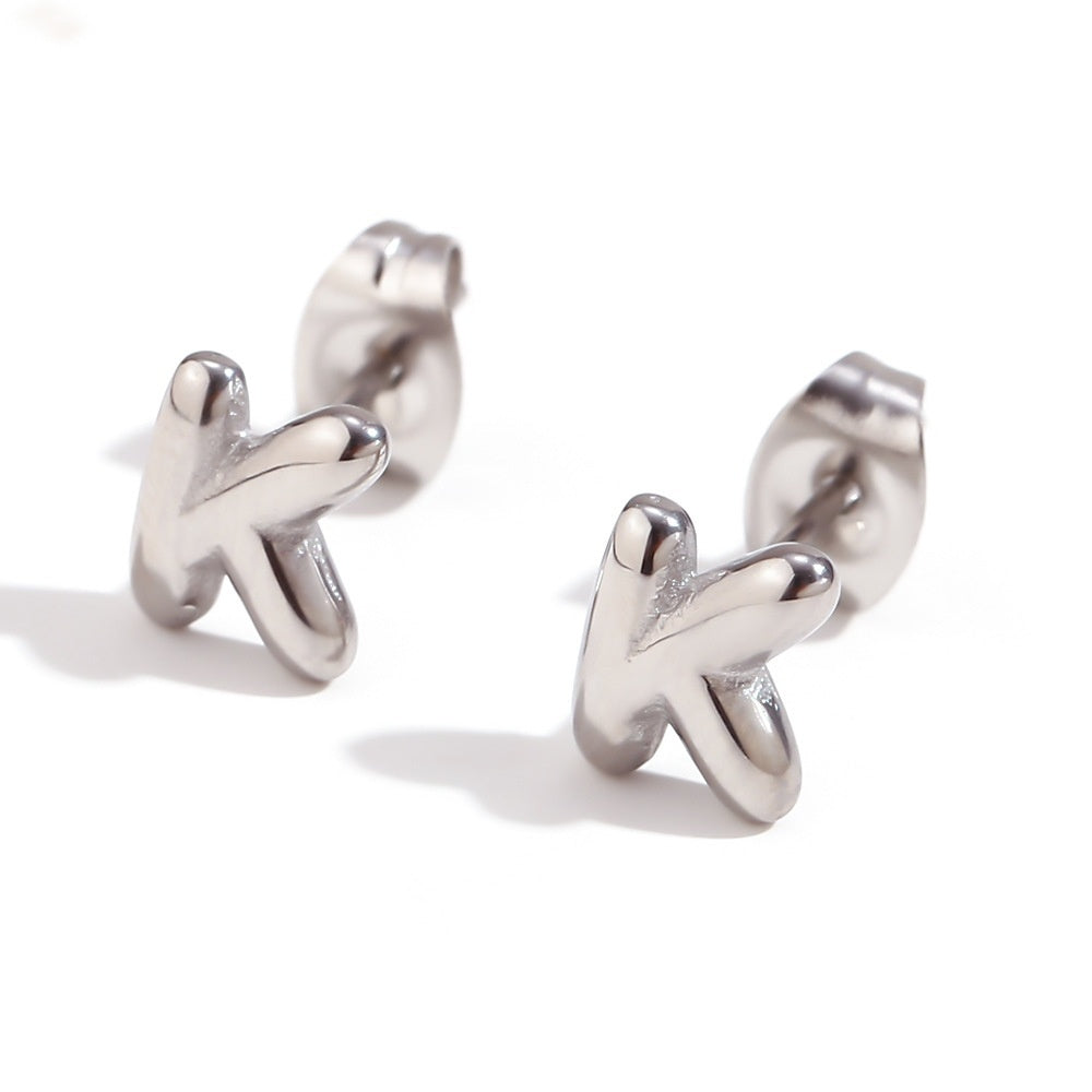 Titanium Steel Earrings 18K Gold Mini Alphabet Letter Earrings Women