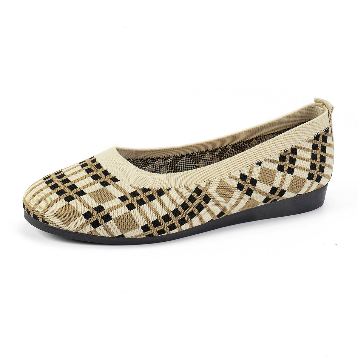 Chaussures plates imprimées à carreaux pour femmes, nouvelle mode, décontractées, respirantes, à enfiler, bout rond, en maille