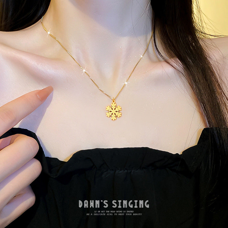 Collier minimaliste flottant en forme de flocon de neige pour femme, poêle en or véritable
