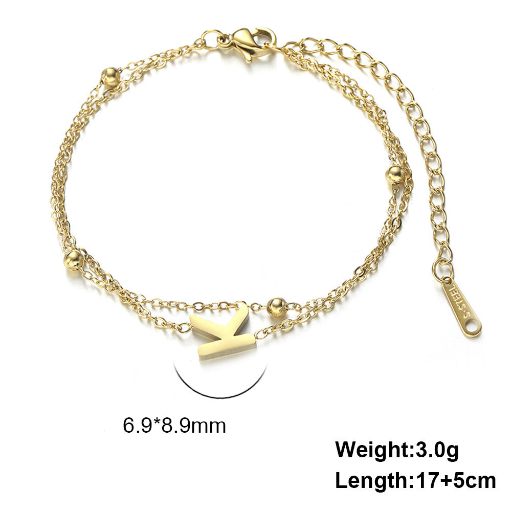 Cut Titanium Steel Double-layer Chain 26 Letters Pendant Bracelet