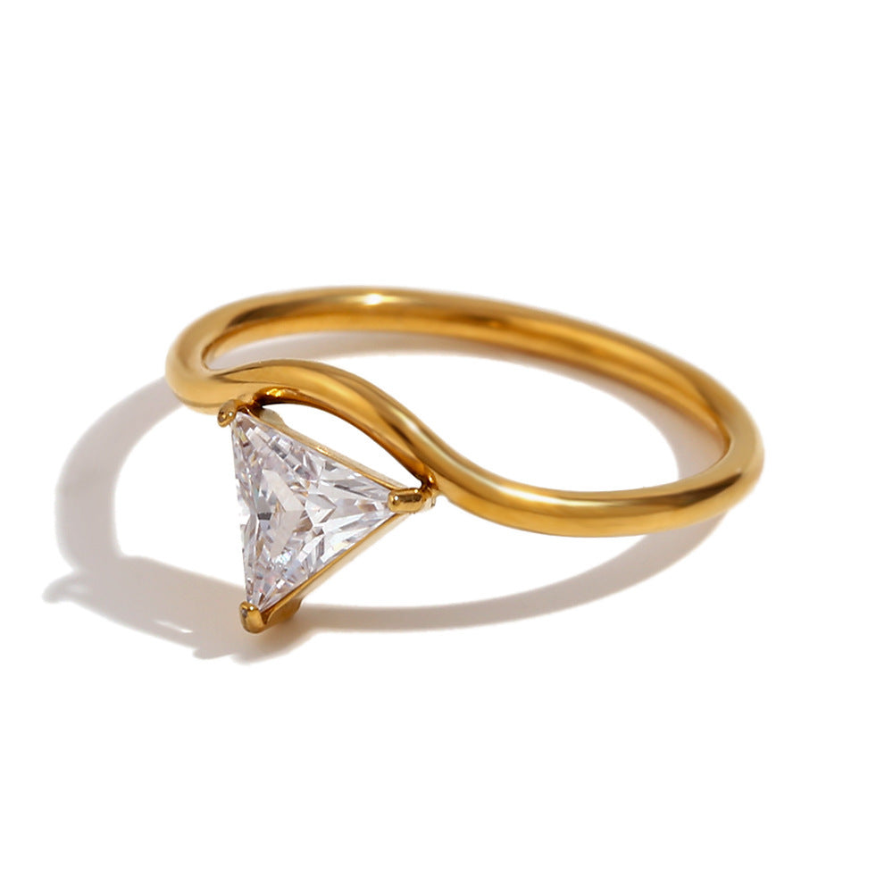 Affordable Luxury Fashion Waveform Ring Shank Gold Zircon Ring Stainless Steel Plated 18K