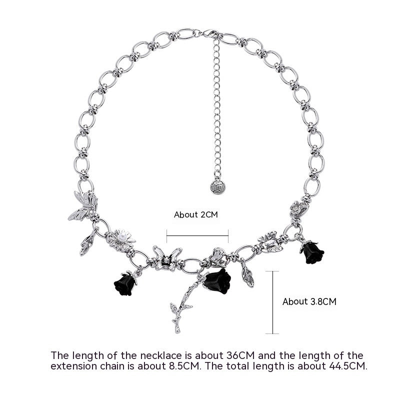 Collar original de rosa con goteo de aceite de mariposa para mujer