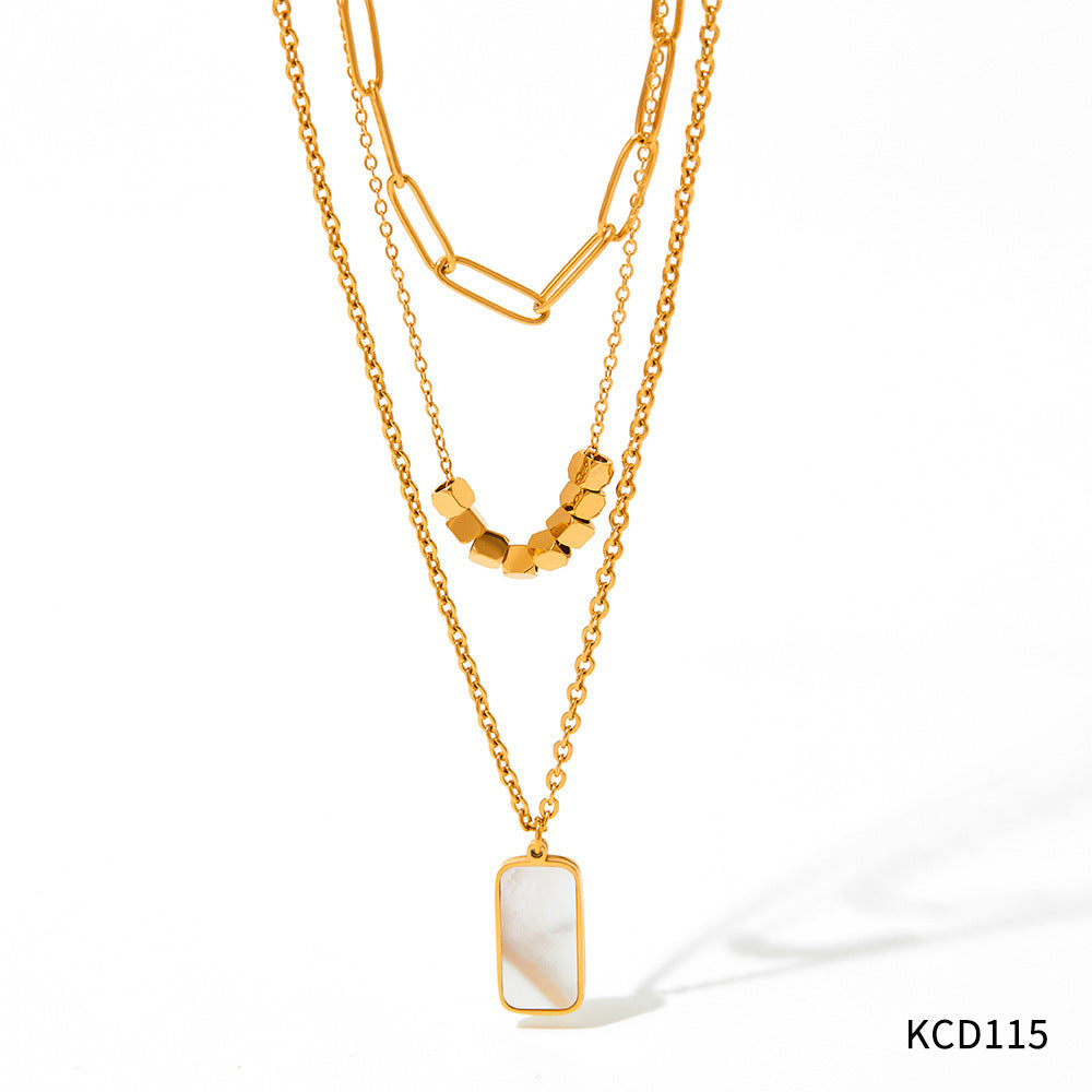 Collar de concha blanca rectangular hueco gemelo de tres capas