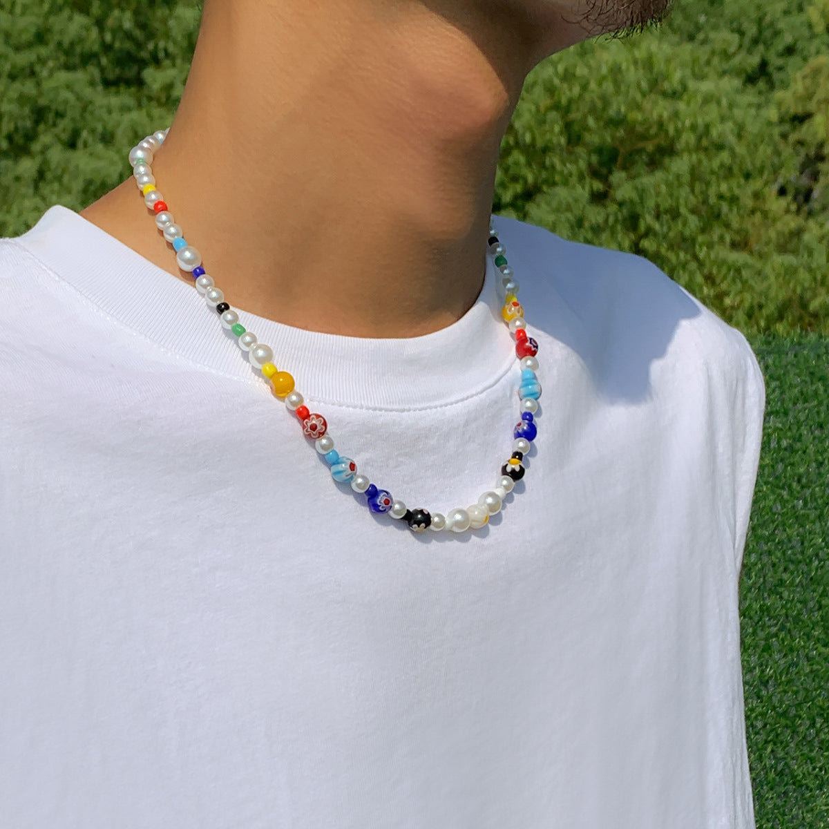 Colored Glaze Small Flower Stitching Color Beaded Necklace