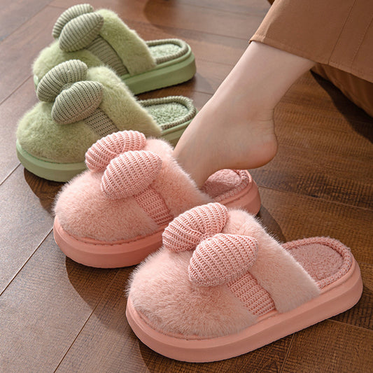 Pantoufles d'intérieur en coton pelucheux avec nœud