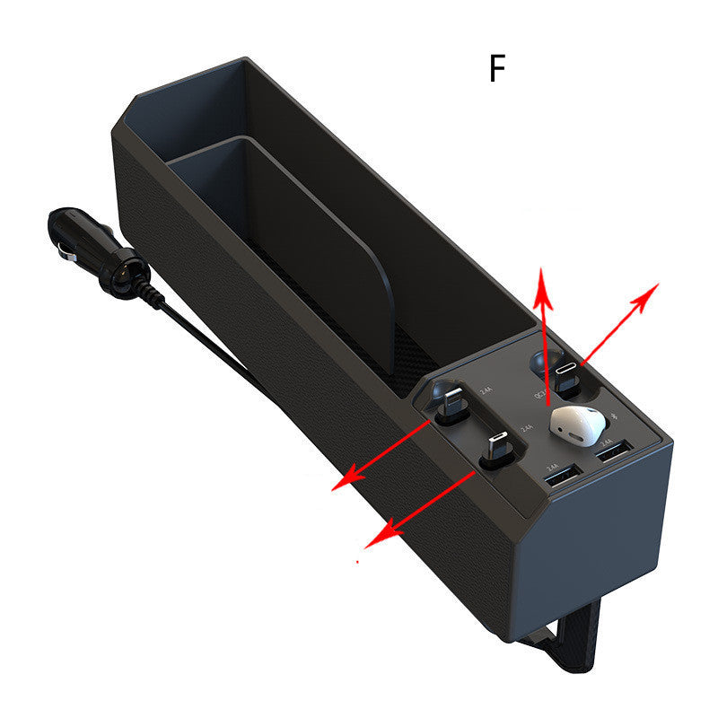 In Car Seat Slot Storage Box Charger With Retractable Cord