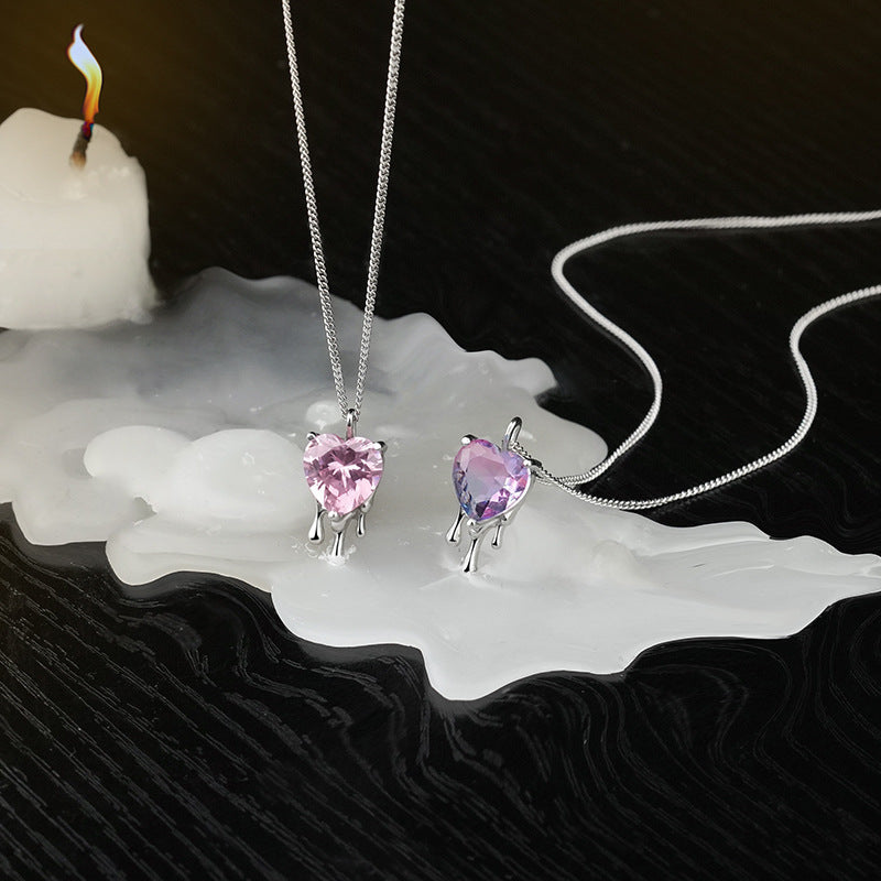 925 Sterling Silver Dissolved Love Necklace Female Niche Design Gradient Zircon Necklace Pendant